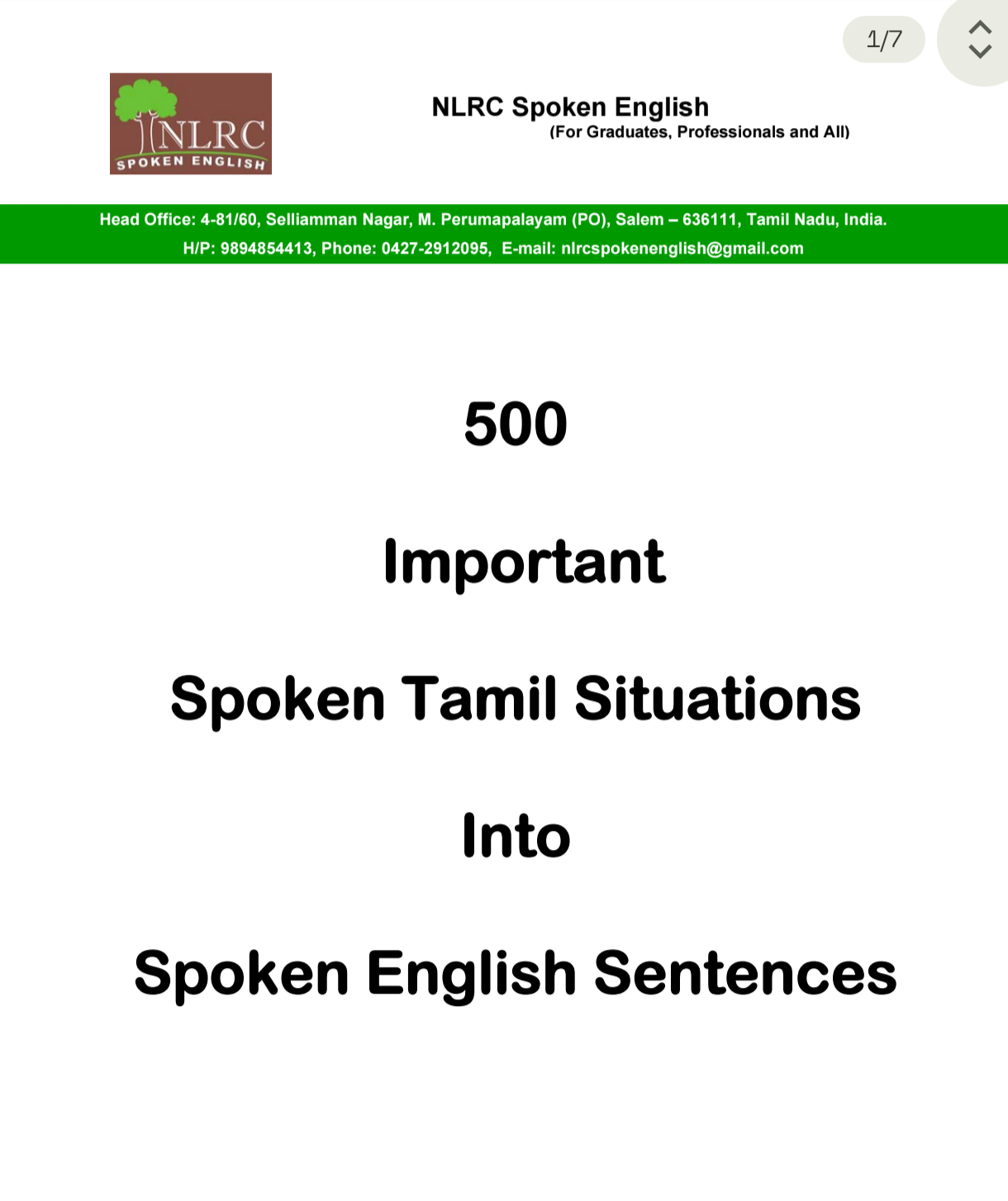 Cover of 500 Important Spoken Tamil Situations Into Spoken English